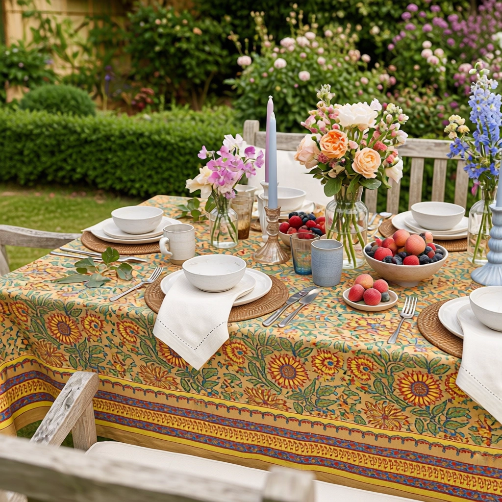 Hand Block Printed Cotton Tablecloth 150x220  Surajmukhi Canary Gud 102383