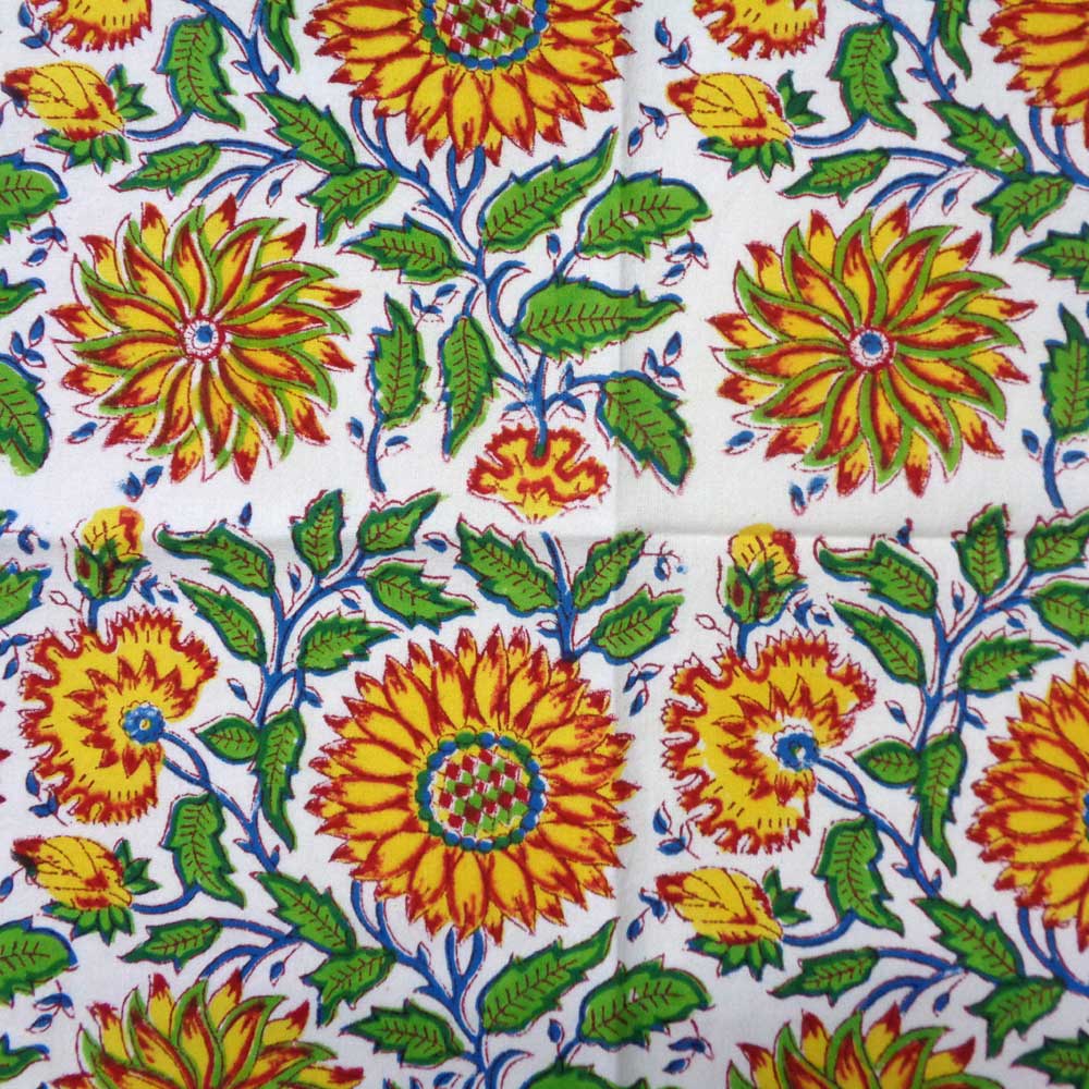 Hand Block Printed Cotton Napkin 45x45 Set of 4 Napkins Surajmukhi Canary Open 206589
