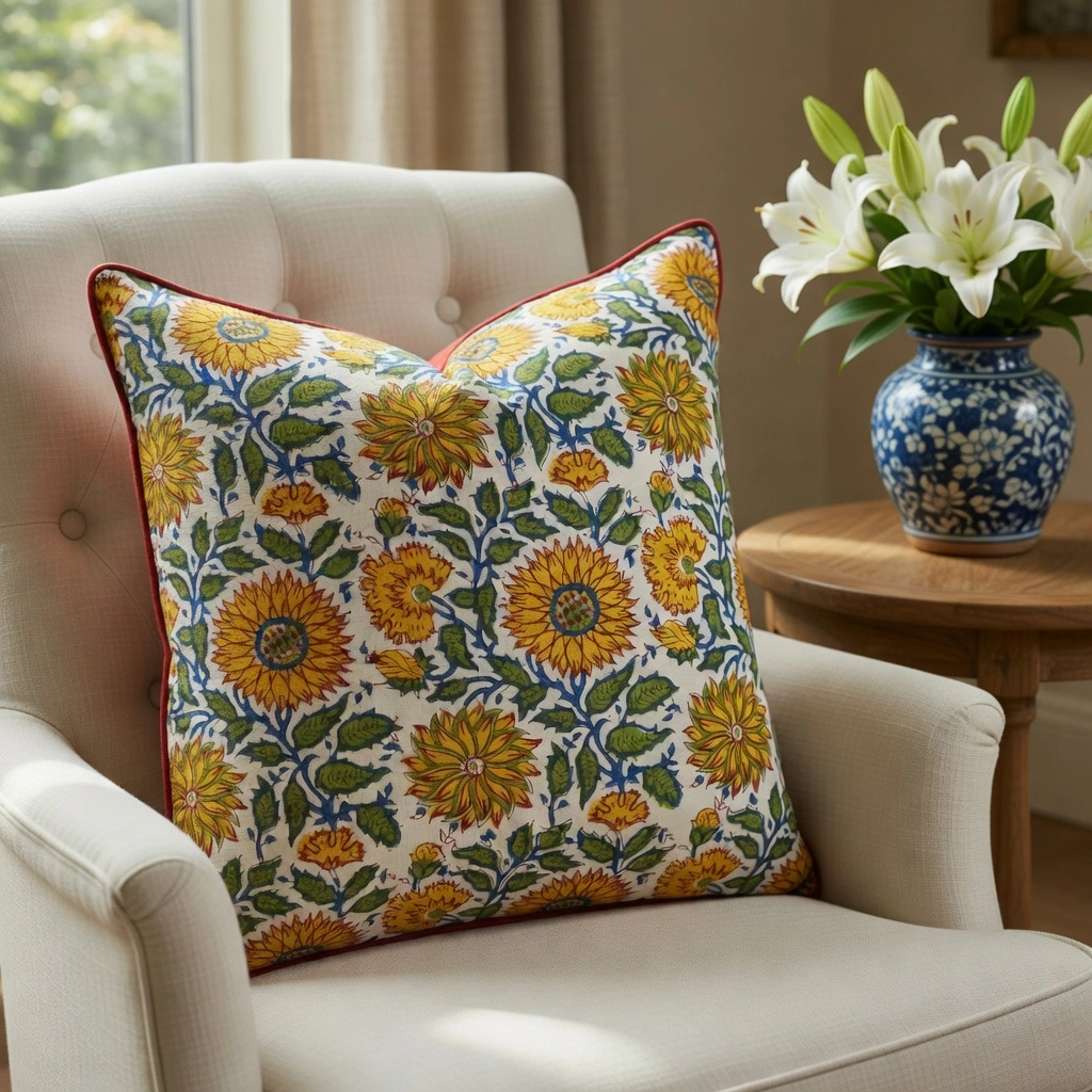 Piping Cushion Cover 50x50 cms Surajmukhi Canary Open 200870