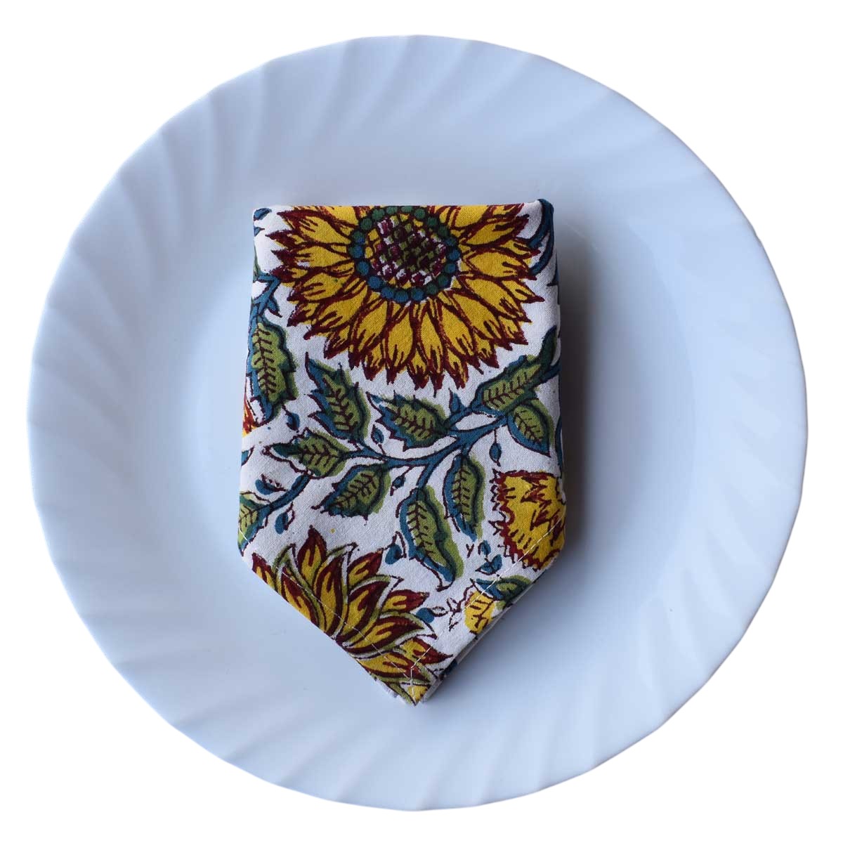 Hand Block Printed Cotton Napkin 45x45 Set of 4 Napkins Surajmukhi Canary Open 206589