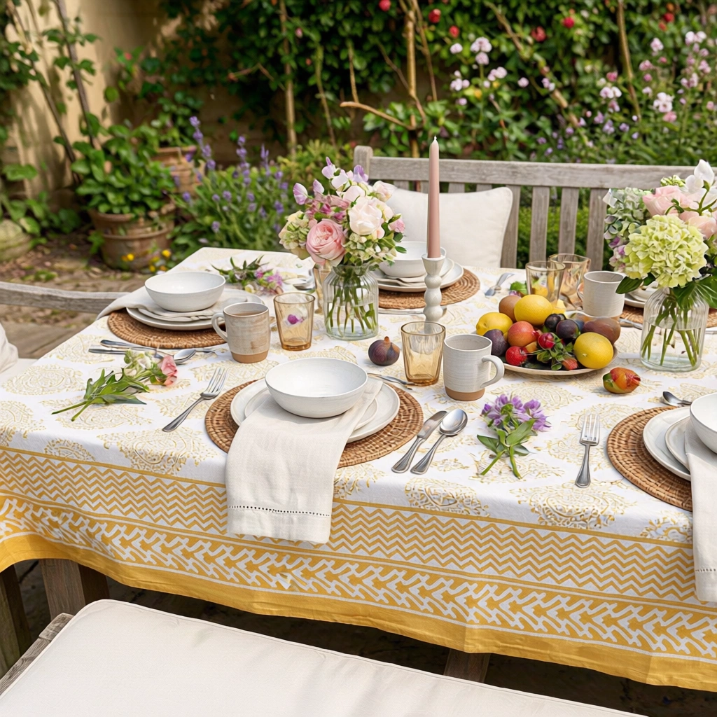 12 Seater Tablecloth  180x340 cms  Taj Patti Beige 271024
