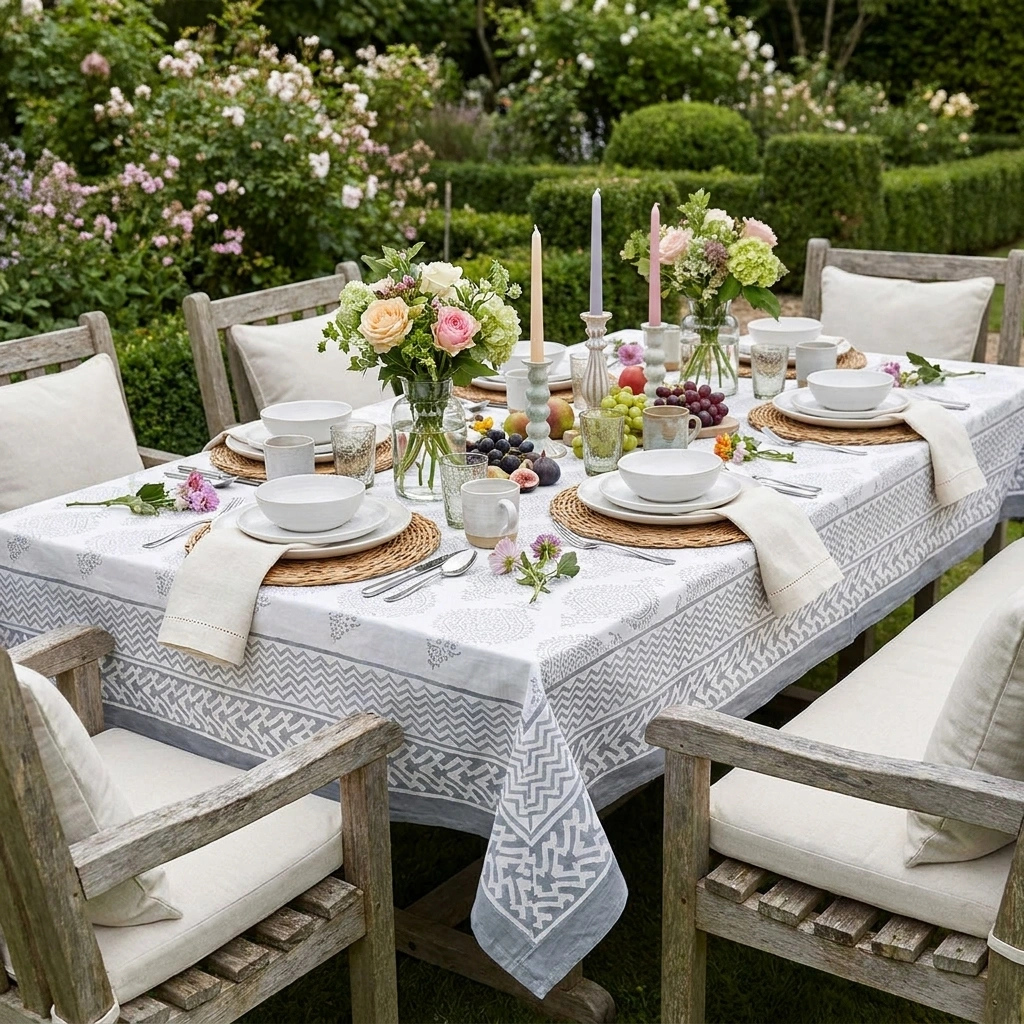 10 Seater Tablecloth 180x270 cms Taj Patti Grey 271023