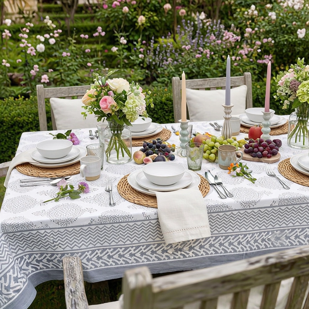 10 Seater Tablecloth 180x270 cms  Taj Patti Grey 271023
