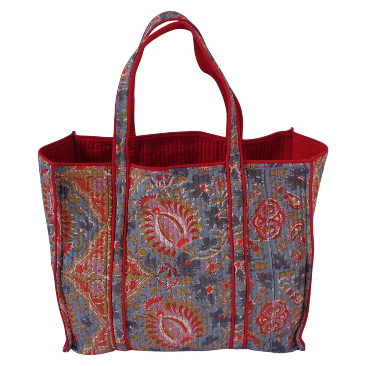 Hand Block Printed Cotton Quilted Tote Bag Bird Of Paradise Gud 204347