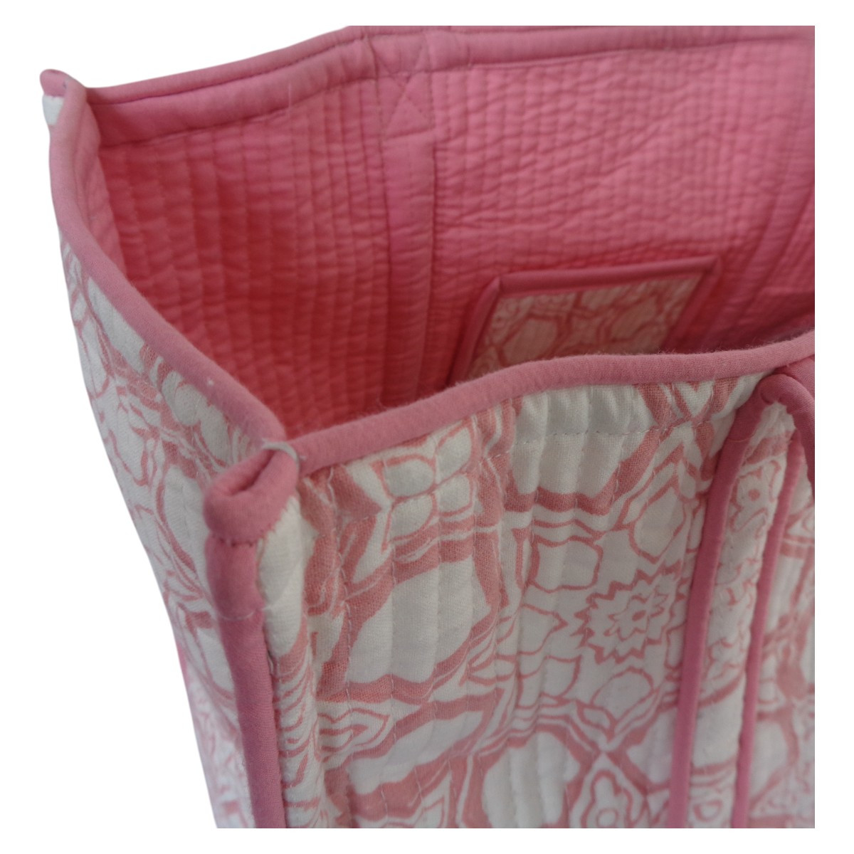Hand Block Printed Cotton Quilted Tote Bag Geo Chokri Pink 107053