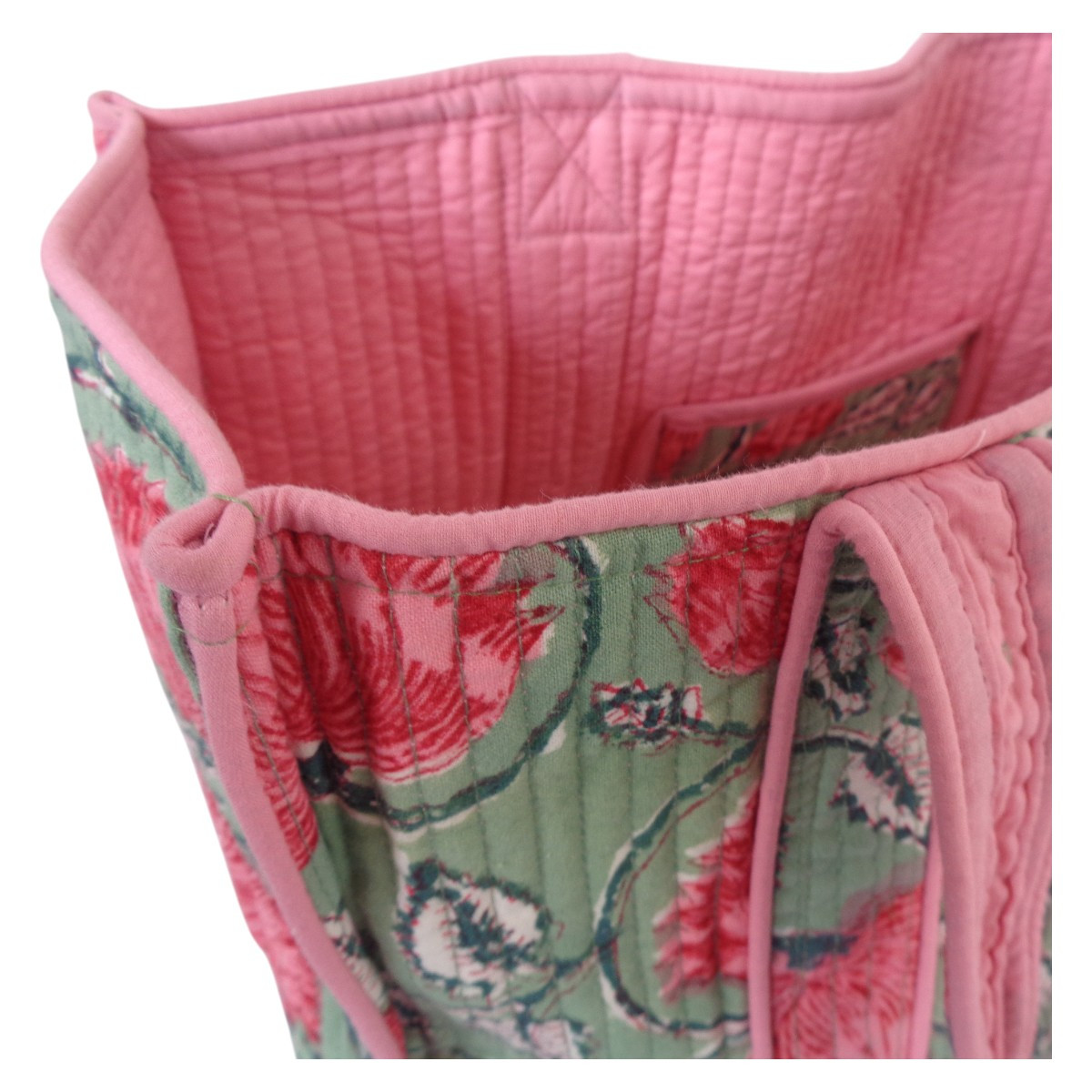 Hand Block Printed Cotton Quilted Tote Bag Kamal Gulabi Gud 206591