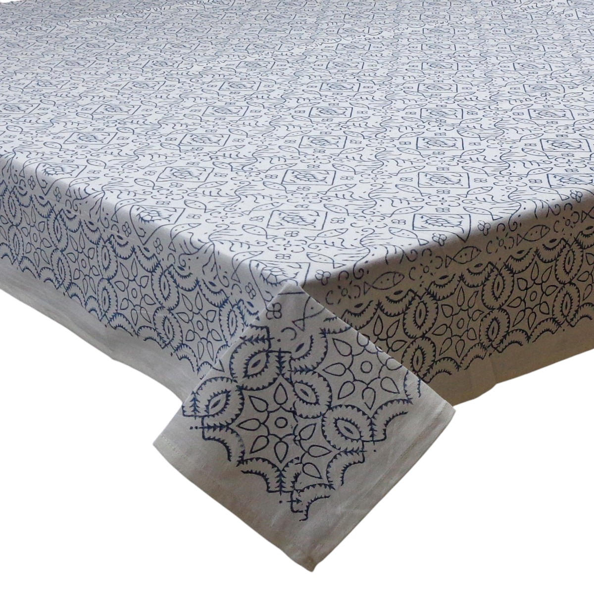 Wood Block Printed Handmade Tablecloth 150x220 cms  909914