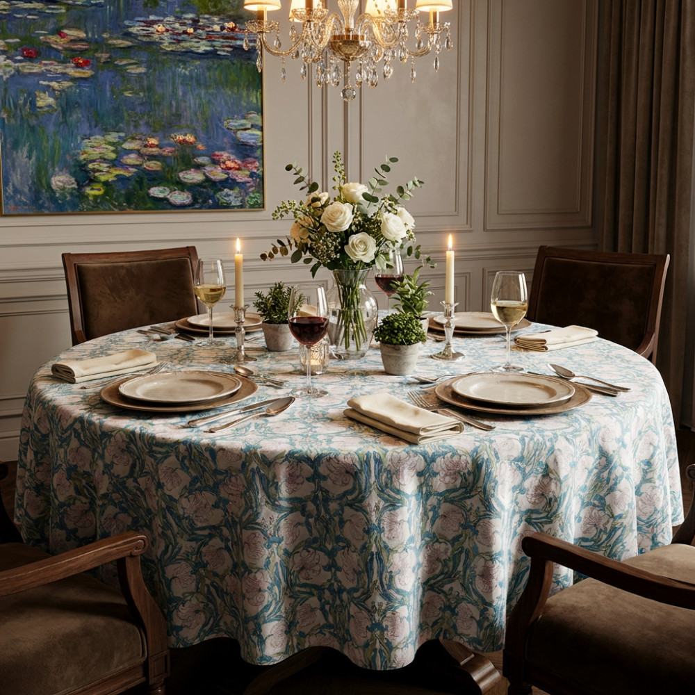 Image of Round 220 cms Cotton French Design Table Cover | Bauhaus-Pink-Open-601781