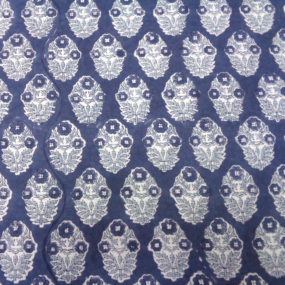 5 Yard Running Fabric  Hand Block Printed Cotton 20 Sheeting Fabric  Boota Aster Blue 202504