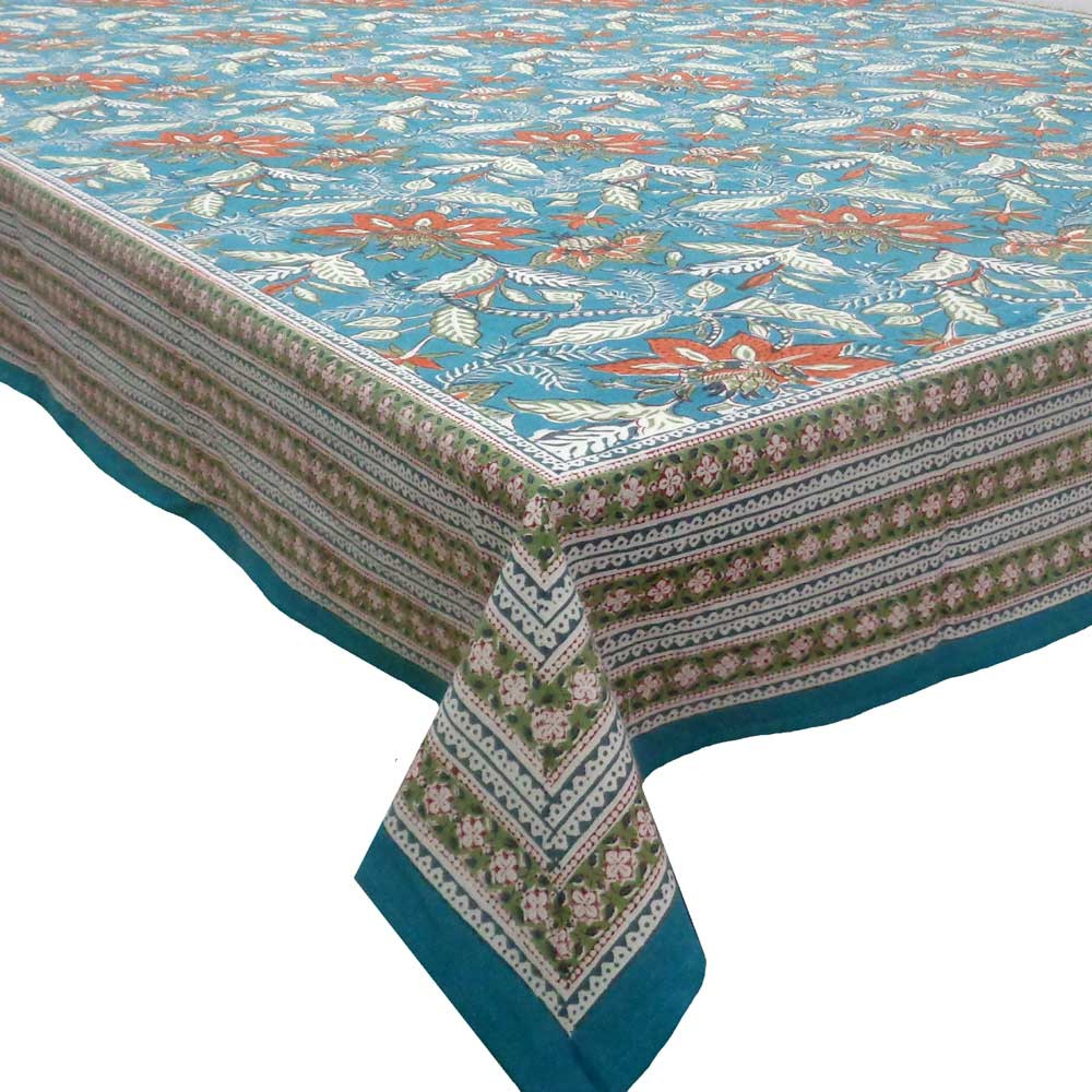 Hand Block Printed Cotton Tablecloth 150x150 cms Bossanova Green Gud 393939