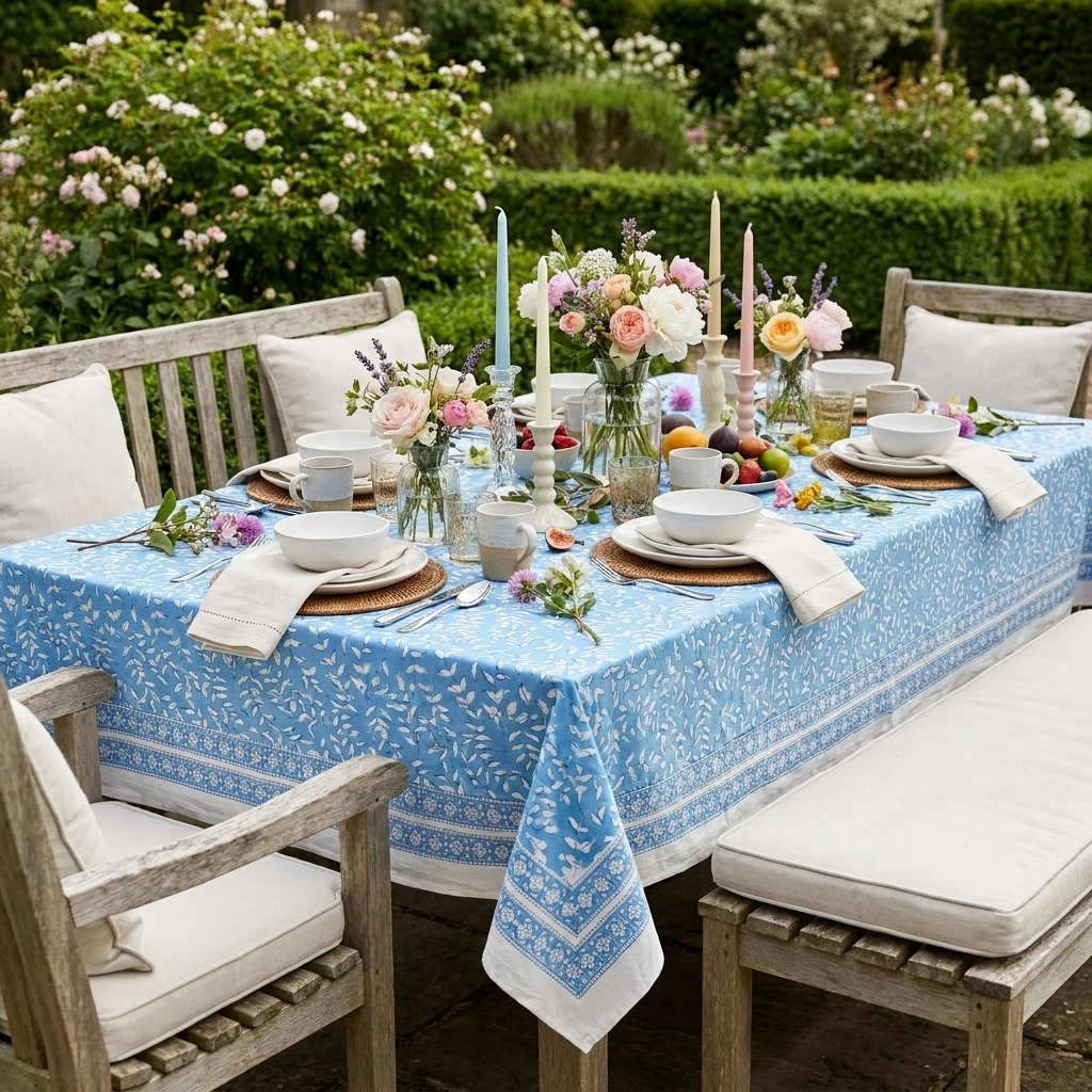 12 Seater Tablecloth 180x340 cms Harmony Blue Fill 260416