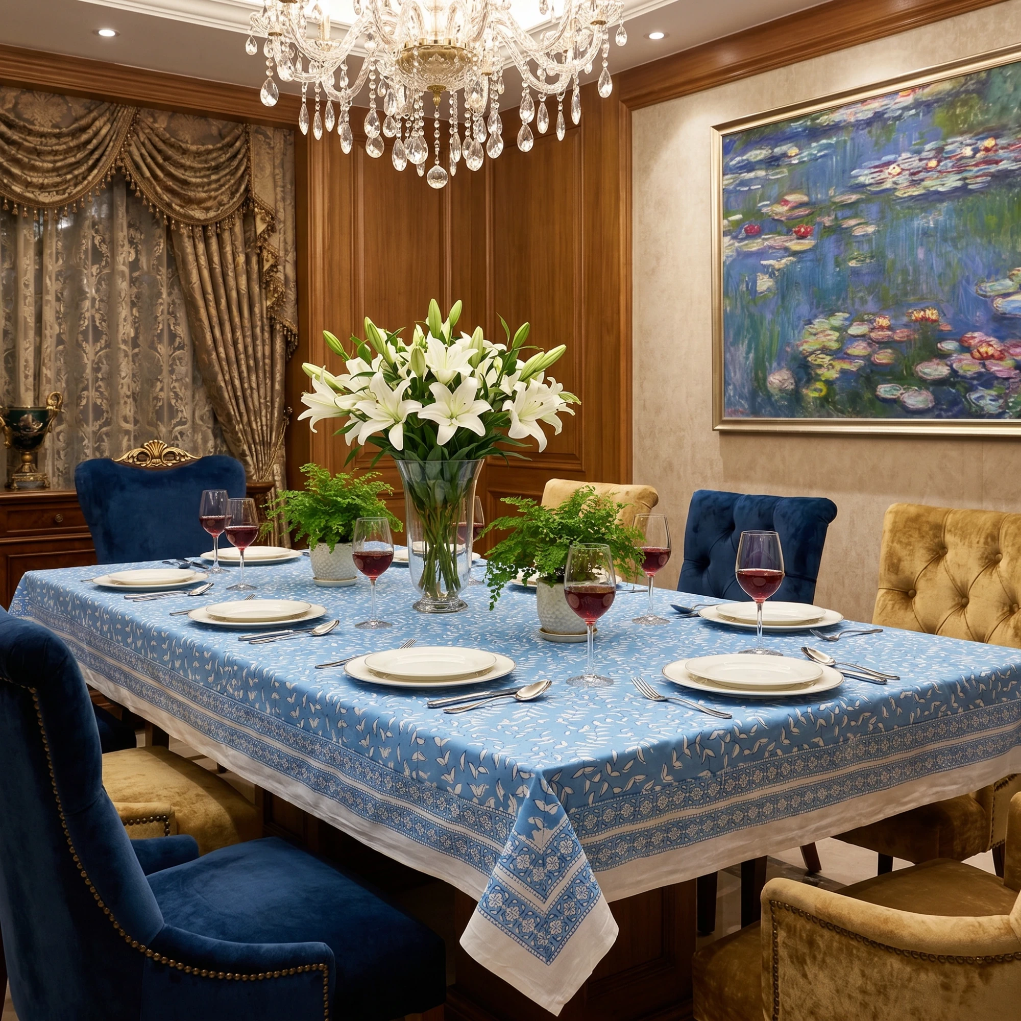 12 Seater Tablecloth 180x340 cms Harmony Blue Fill 260416