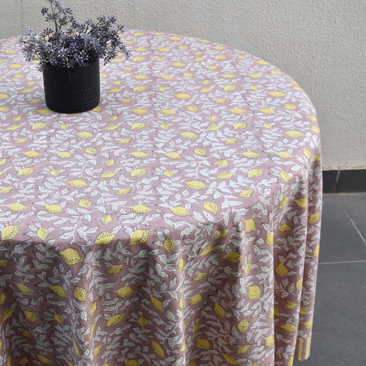 Round 220 cms Cotton French Design Table Cover Lemon Earth 202404