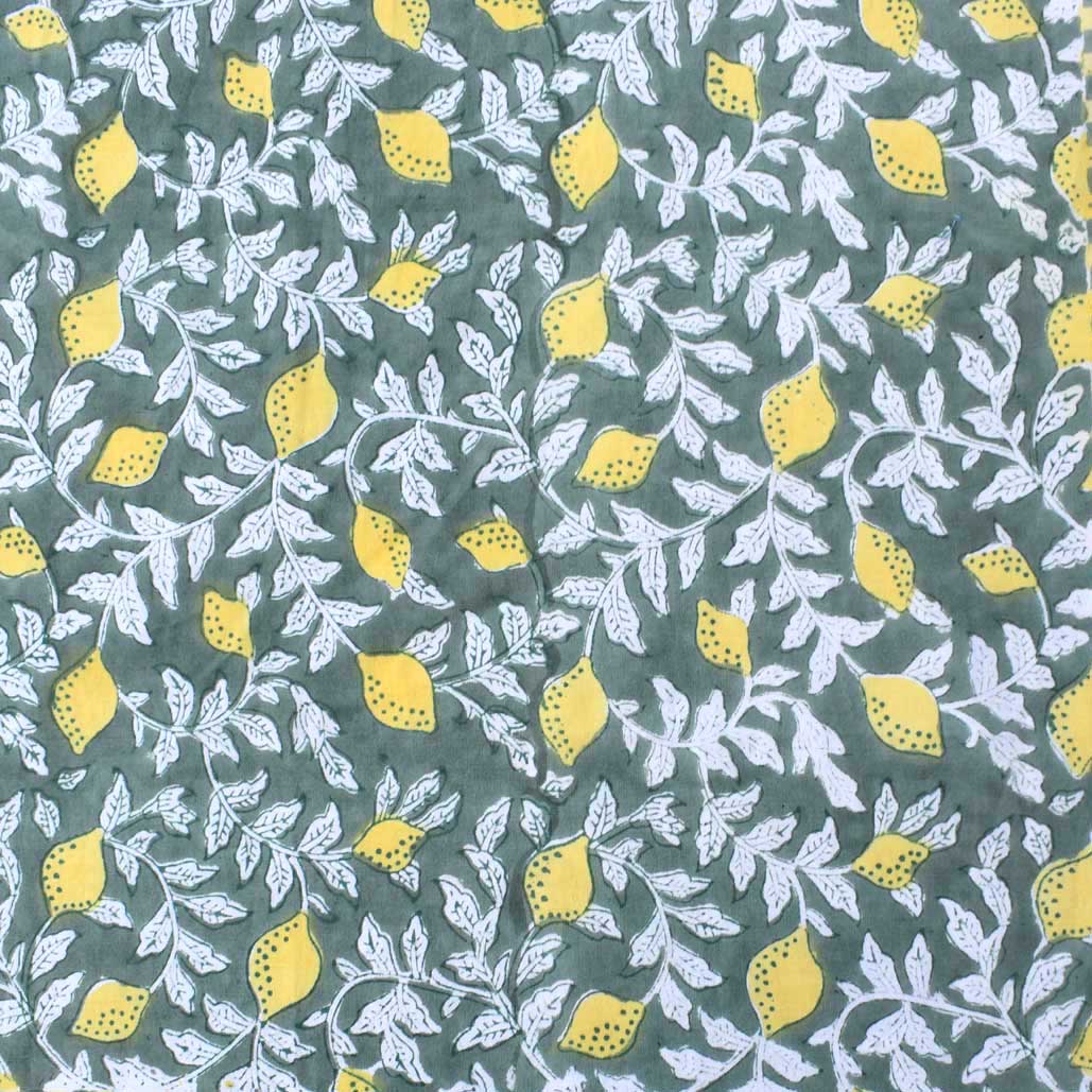 5 Yard Running Fabric Jaipur Block Printed Cotton 20 Sheeting Fabric  Lemon Green 202405