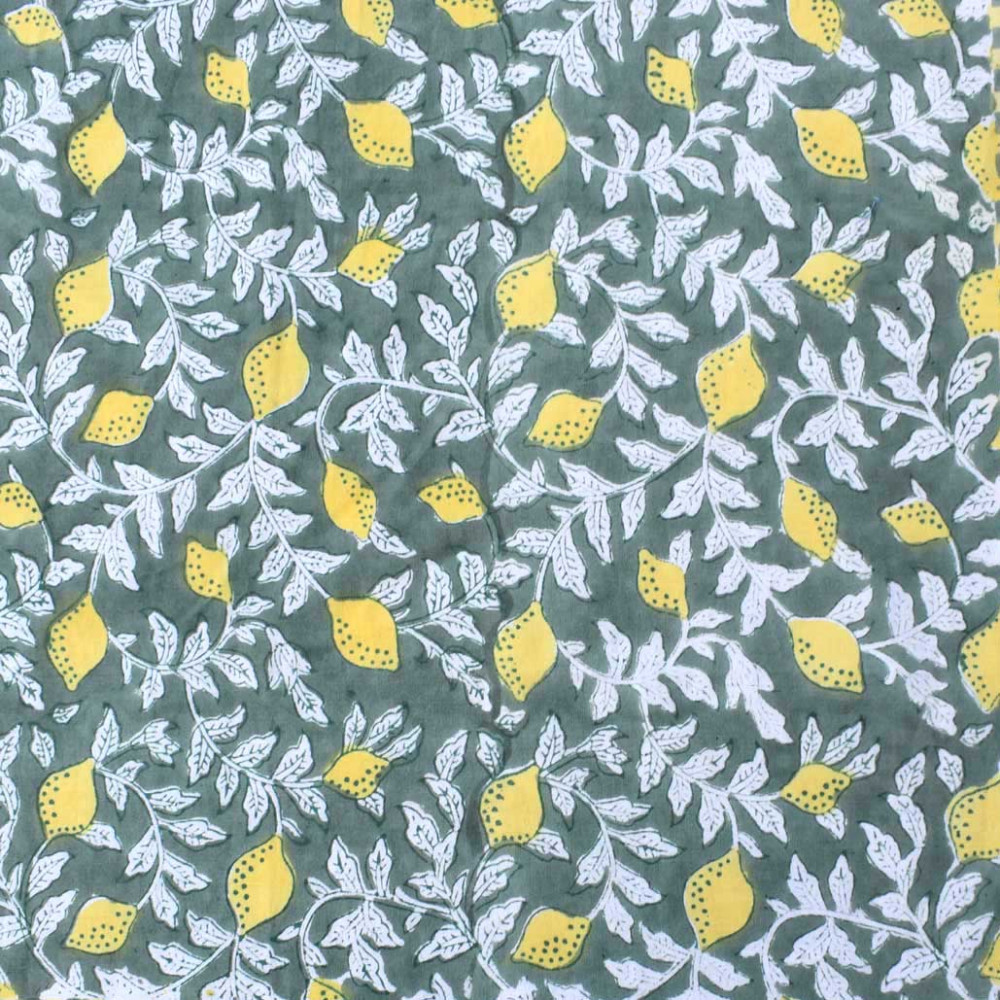 Image of Hand Block Printed on 100% Cotton 5 Yard  Fabric SANGANER | Lemon Green 202405
