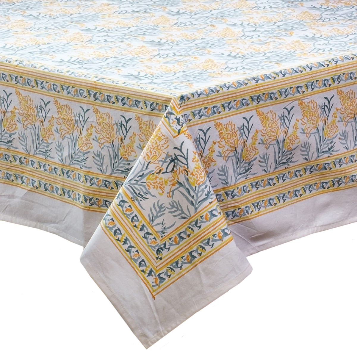 Square Tablecloth in Cotton Hand Block Printed Cotton Tablecloth 180x180 cms Lilas Amber 202507