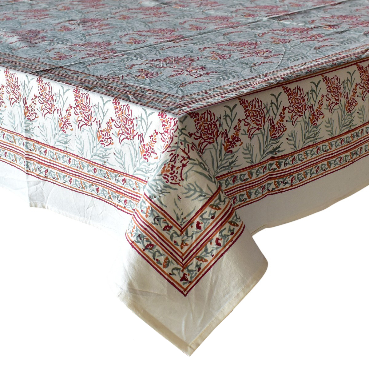 Square Tablecloth in Cotton Hand Block Printed Cotton Tablecloth 180x180 cms Lilas Tango Lily 202508