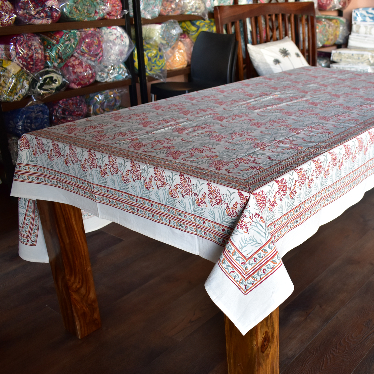 Square Tablecloth in Cotton Hand Block Printed Cotton Tablecloth 180x180 cms Lilas Tango Lily 202508