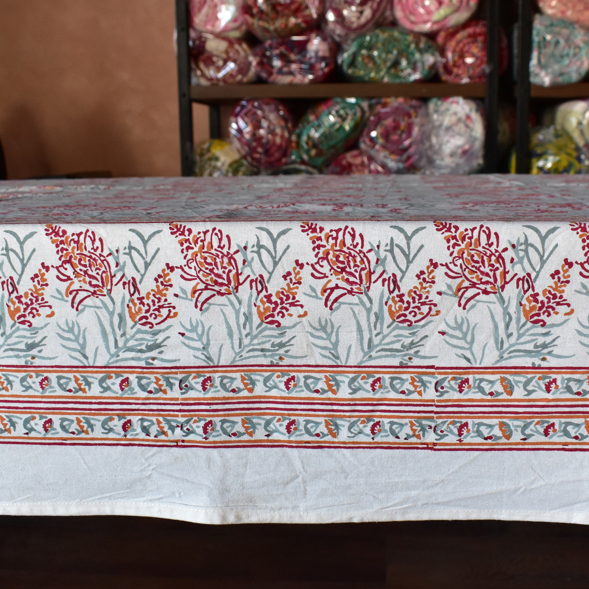 Square Tablecloth in Cotton Hand Block Printed Cotton Tablecloth 180x180 cms Lilas Tango Lily 202508