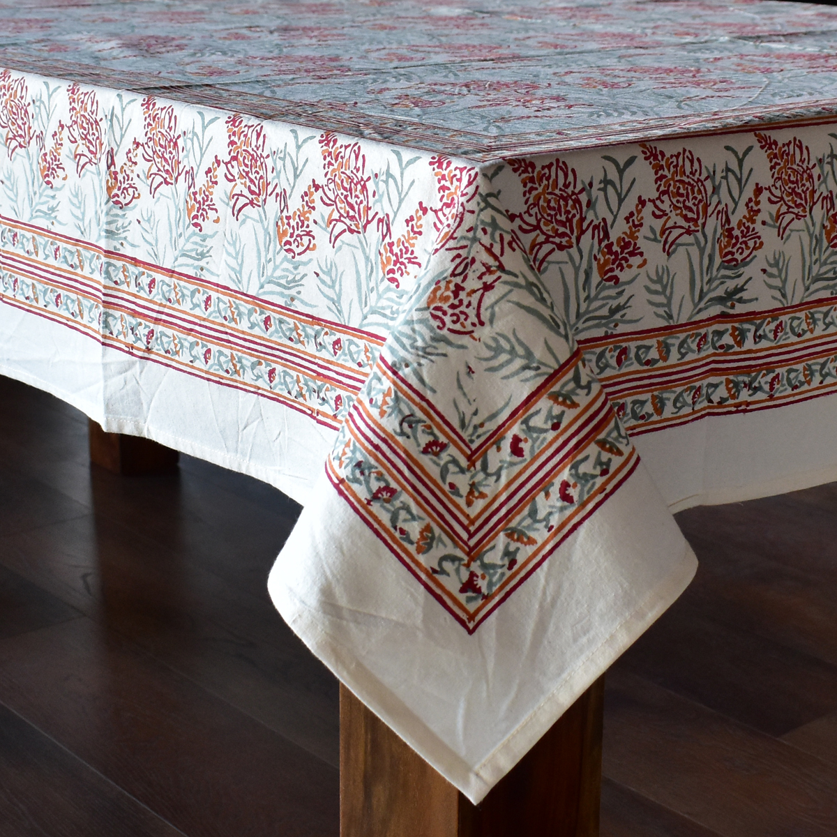 Hand Block Printed Cotton Tablecloth 150x150 cms Lilas Tango Lily 202508
