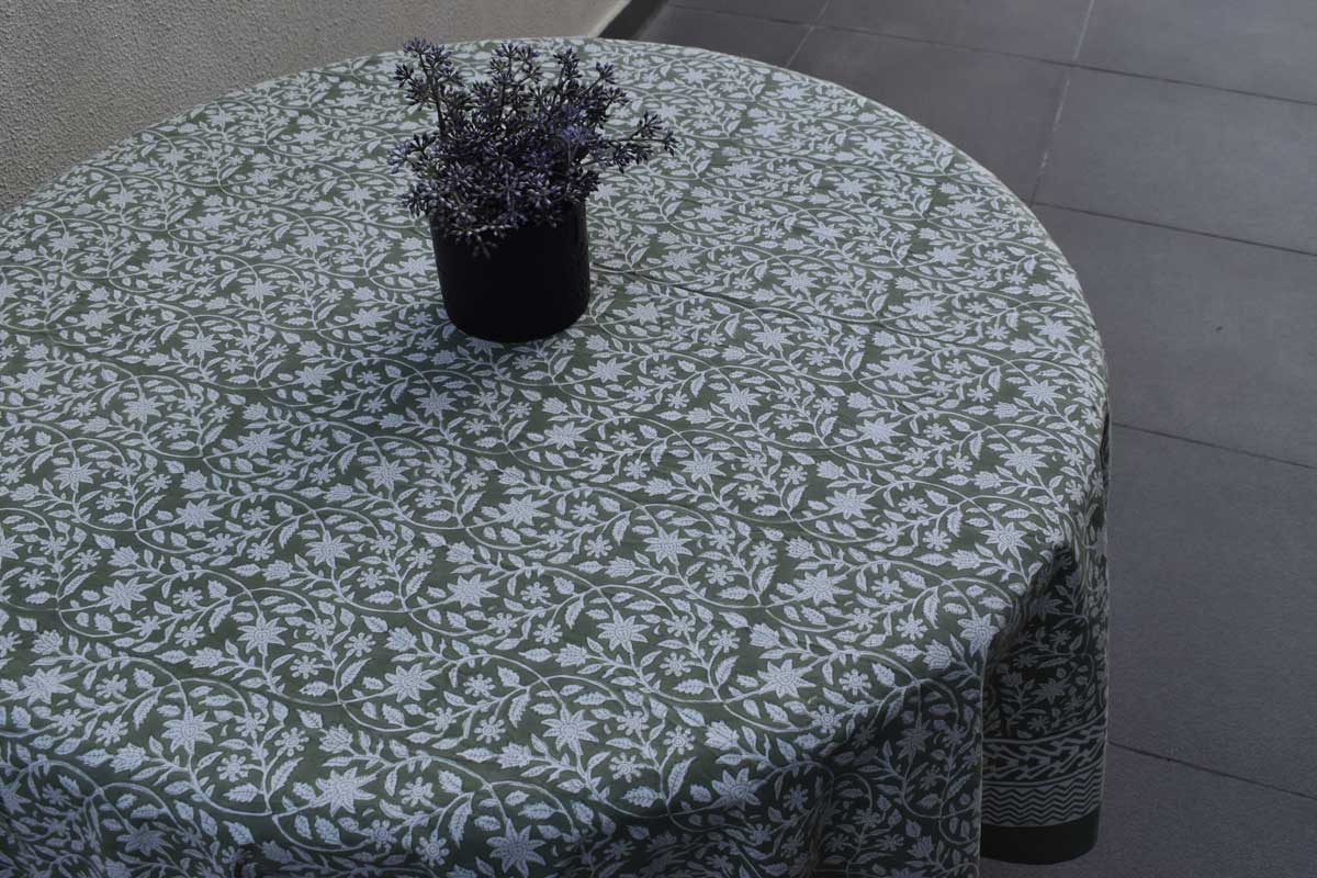 Round 220 cms Cotton French Design Table Cover Mogra 202540