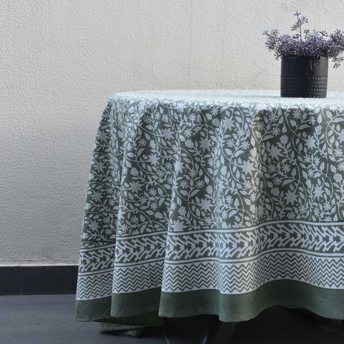 Round 220 cms Cotton French Design Table Cover Mogra 202540