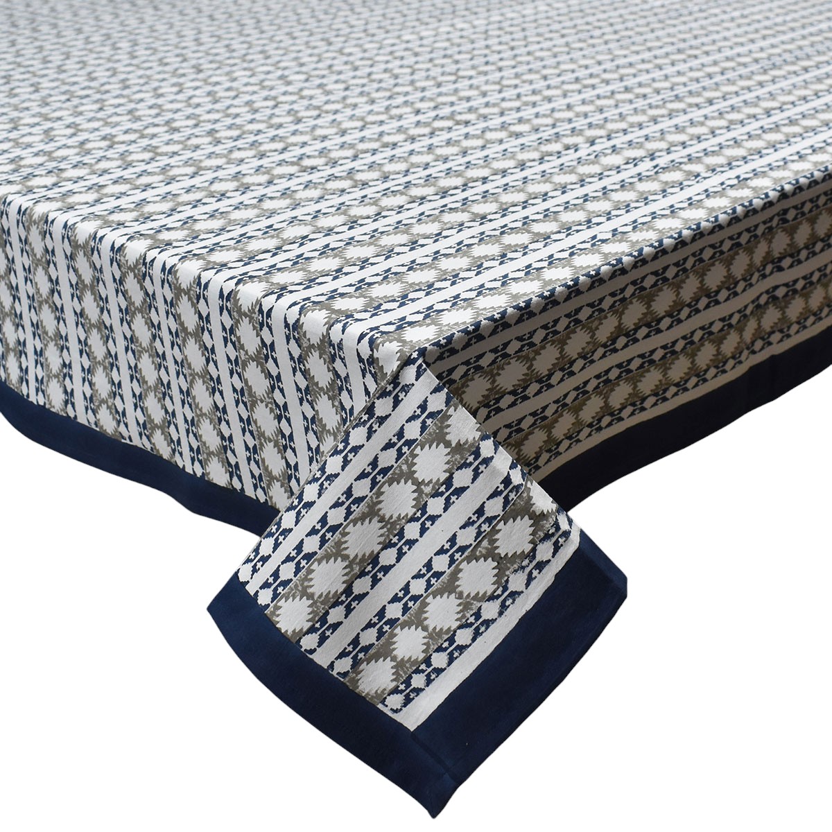 12 Seater Tablecloth  180x340 cms  Nordic Blue Greystone Stripe 202510