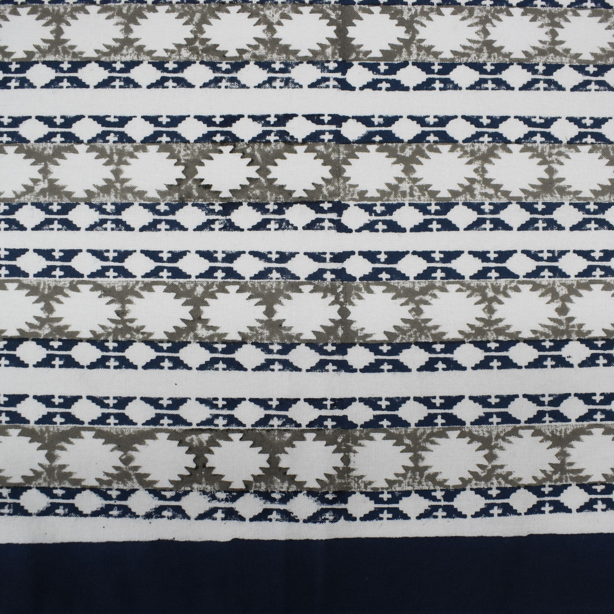 Wood Block Printed Handmade Tablecloth 150x220 cms Nordic Blue Greystone Stripe 202527