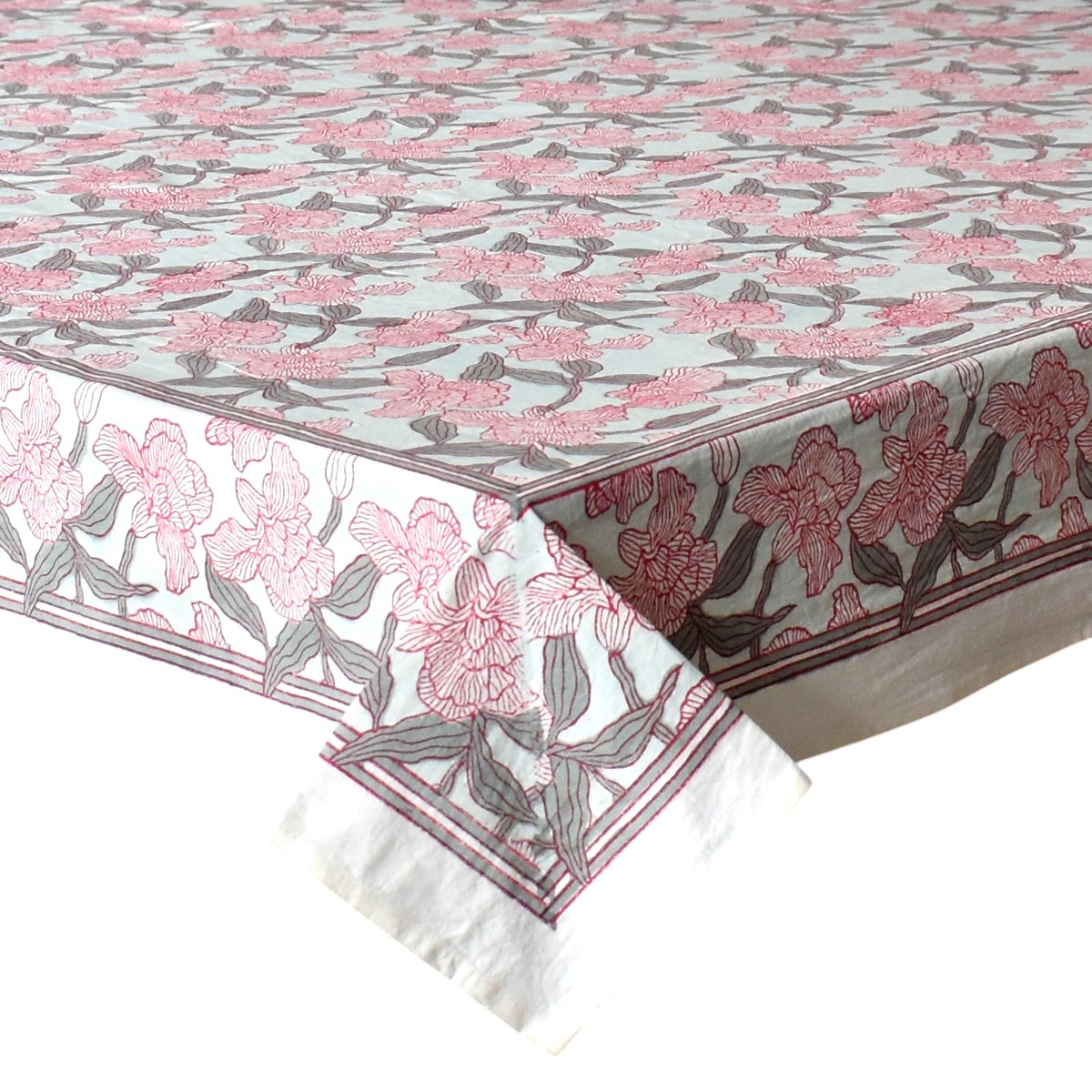 Square Tablecloth in Cotton Hand Block Printed Cotton Tablecloth 180x180 cms Orchid Glass 202505