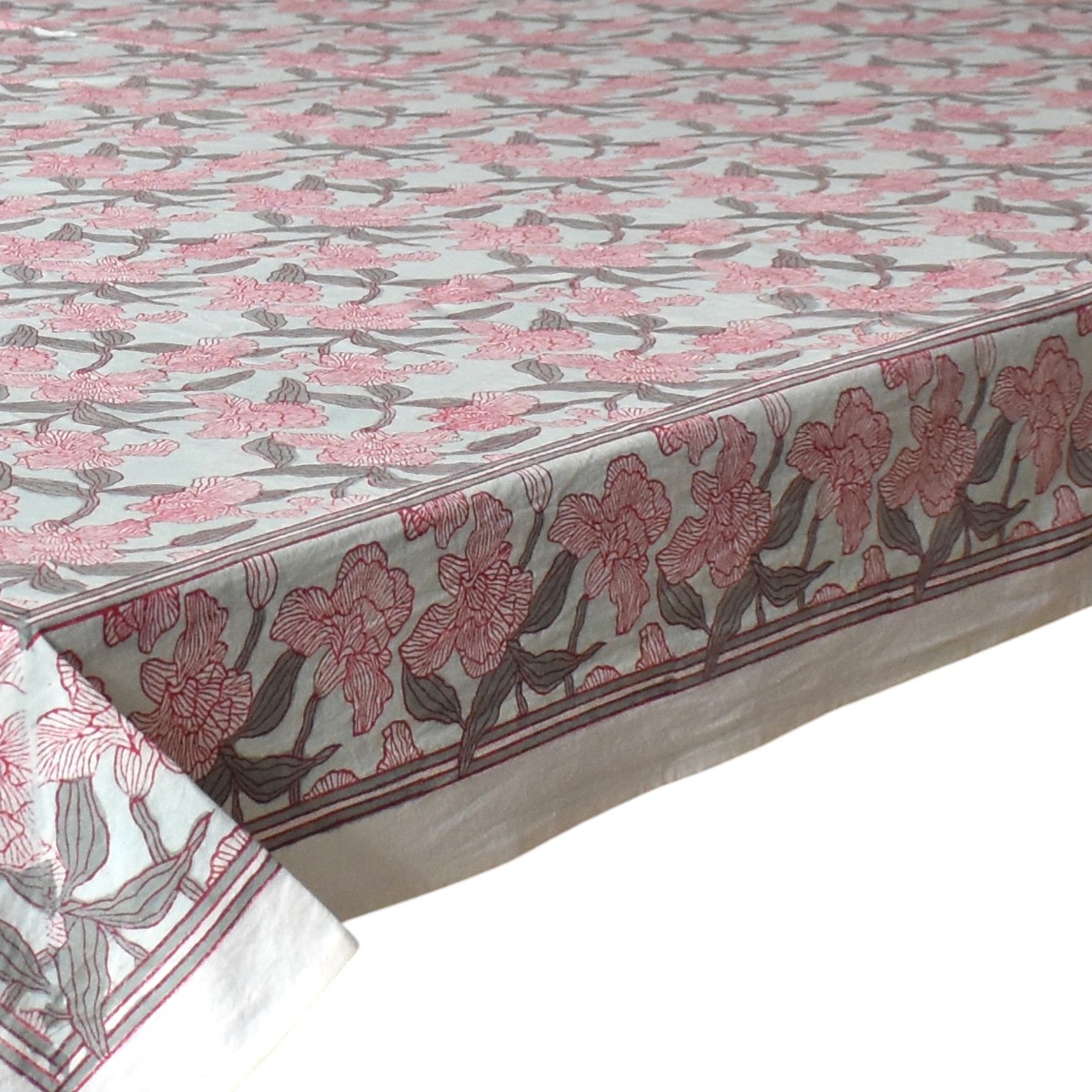 Wood Block Printed Handmade Tablecloth 150x220 cms Orchid Glass 202602