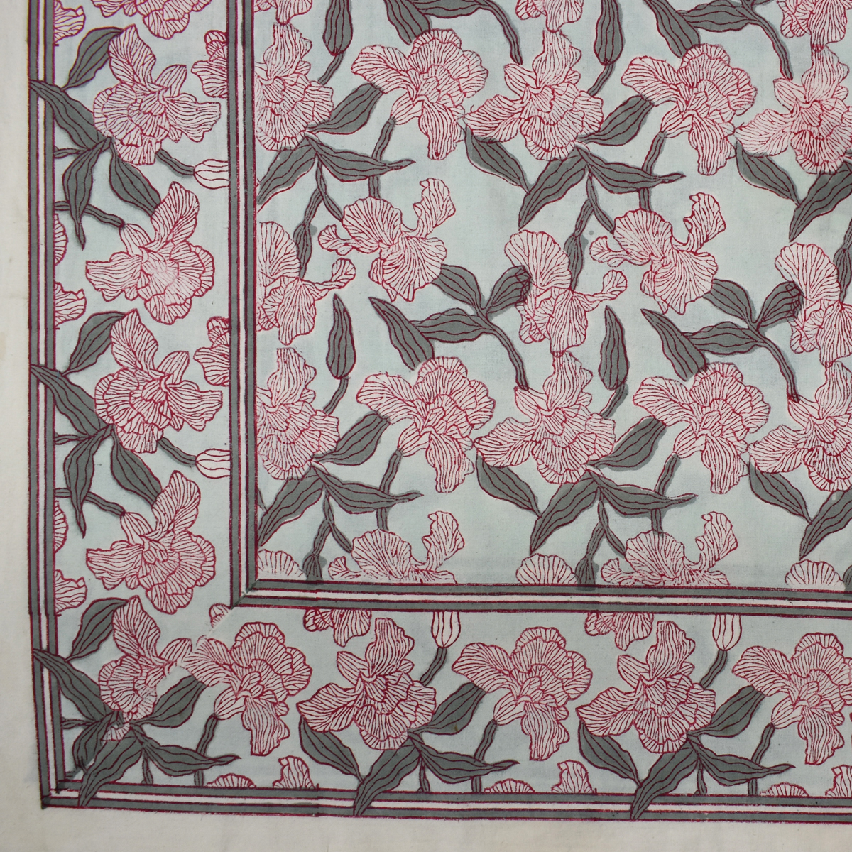 Hand Block Printed Cotton Tablecloth 220 x 220 cms Orchid Glass 202505