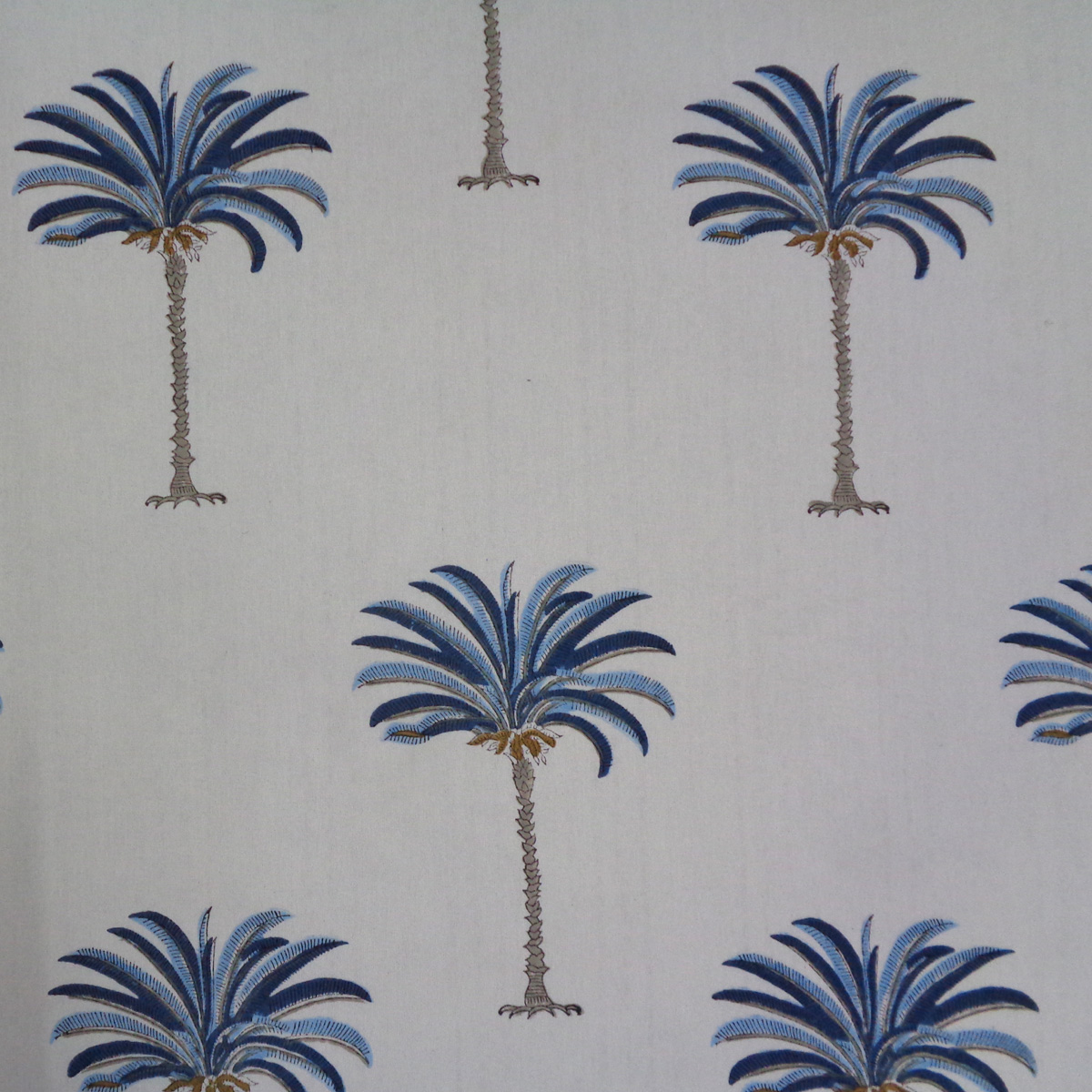 Hand Block Printed Cotton Tablecloth 180x270 cms Palm Tree Blue 109022