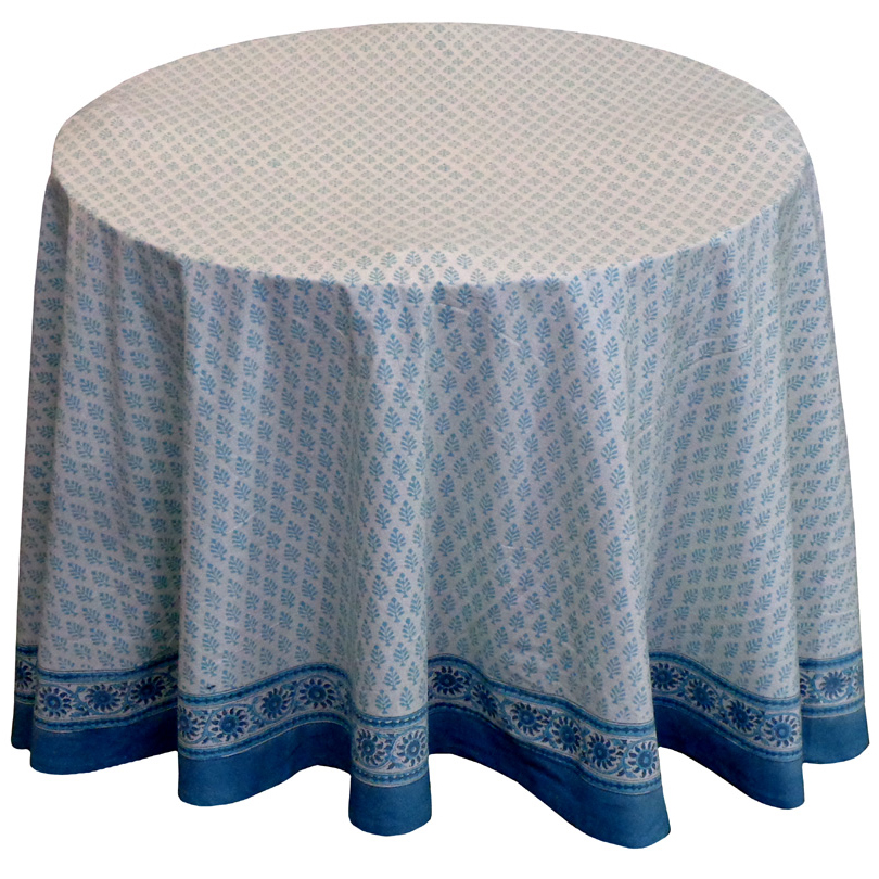 Hand Block Printed Cotton Round Tablecloth 220 cms Neem Marina 701586