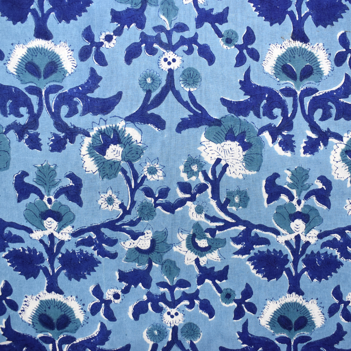 Wood Block Printed Handmade Tablecloth 150x220 cms Rukhsana Blue Bell 202402