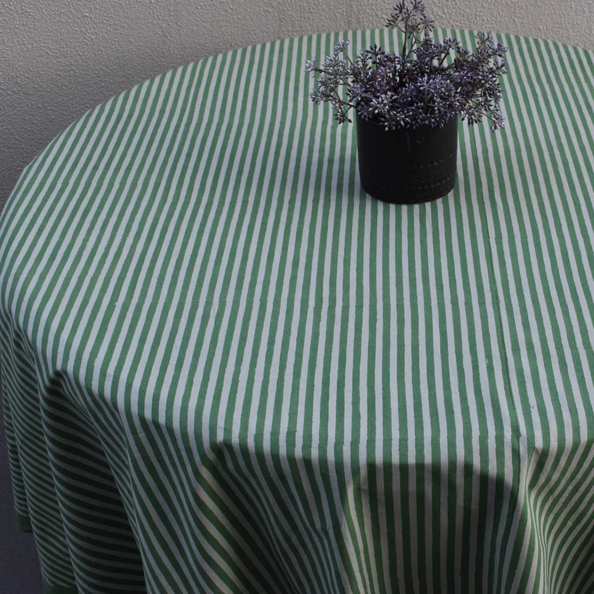 Round 220 cms Cotton French Design Table Cover Stripe Green Olive 202529