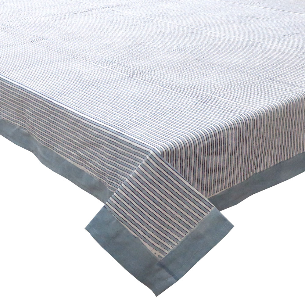 Hand Block Printed Cotton Tablecloth 180x340 cms Two Stripe Starlight 202212