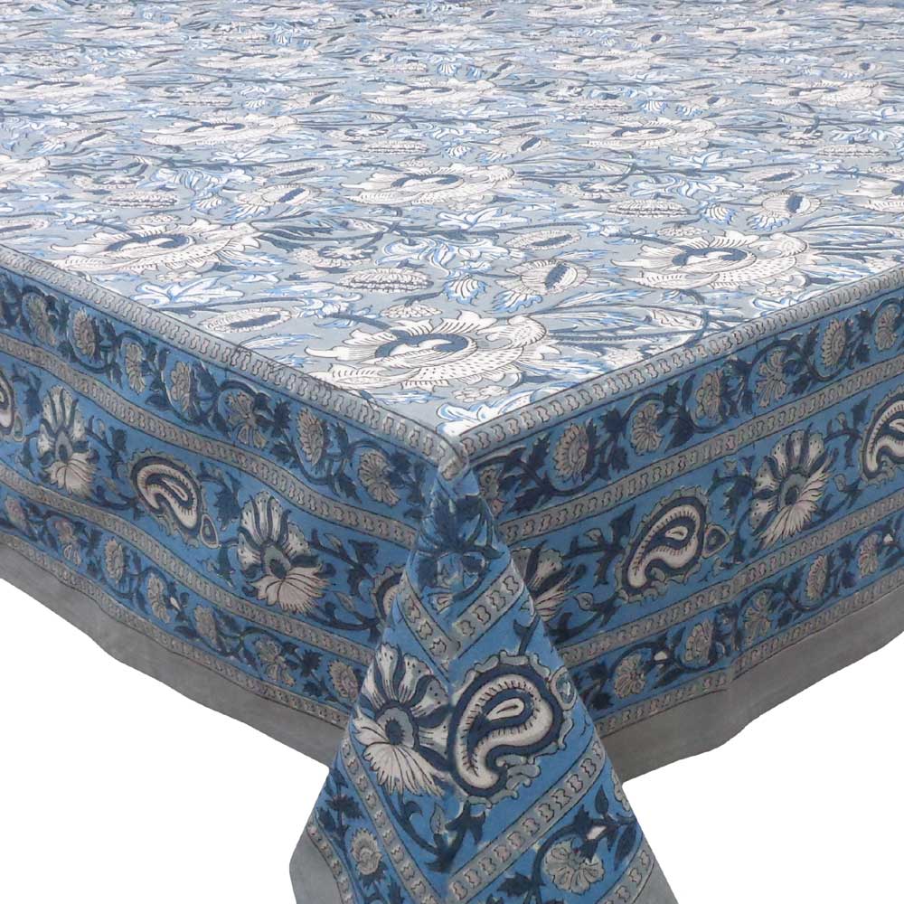 Hand Block Printed Cotton Tablecloth 150x220 cms Amarnath Grey Gud 108994