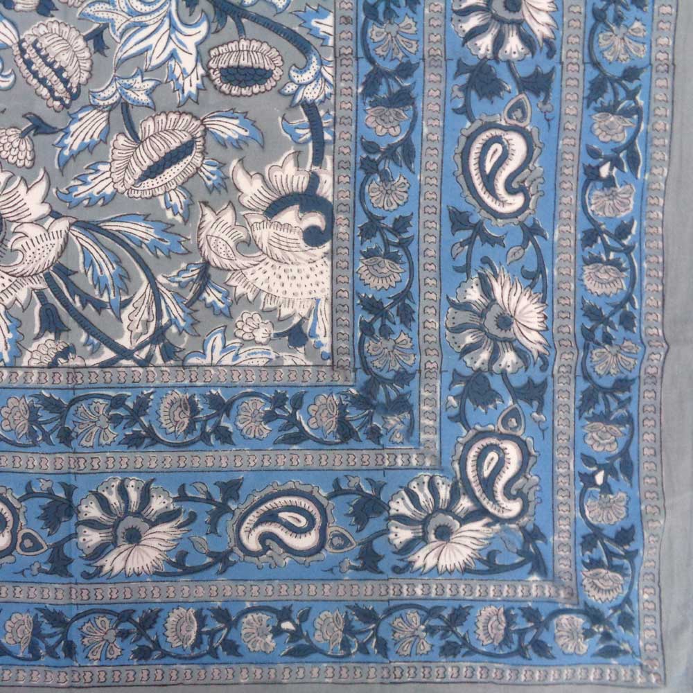 Hand Block Printed Cotton Tablecloth 150x220 cms Amarnath Grey Gud 108994