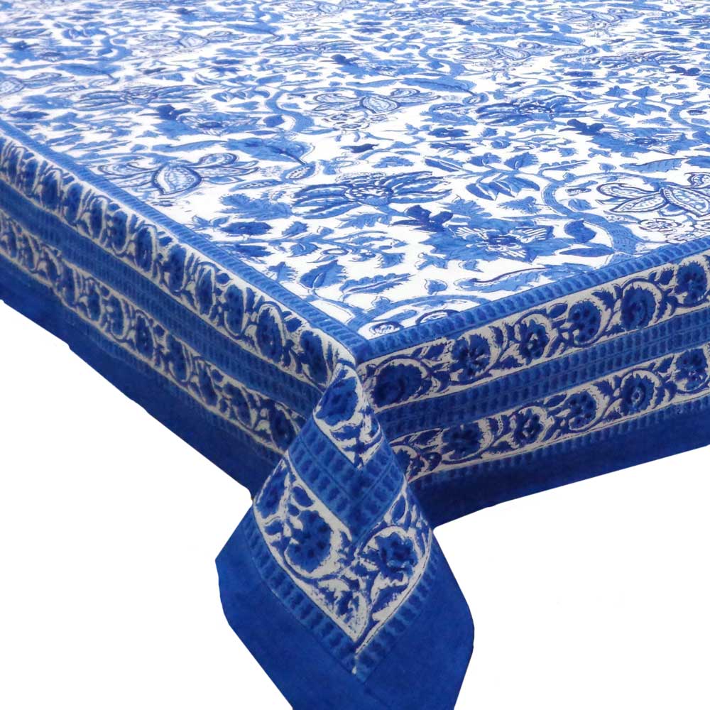 Tablecloth 12 seater in Cotton Hand Block Printed Cotton Tablecloth 180x340 cms Anarkali Blue Open 106795