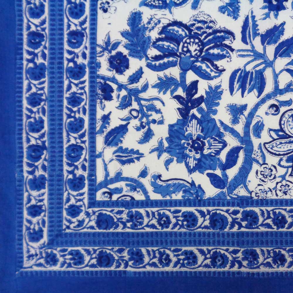 Square Tablecloth in Cotton Hand Block Printed Cotton Tablecloth 150x150 cms Anarkali Blue Open 106795
