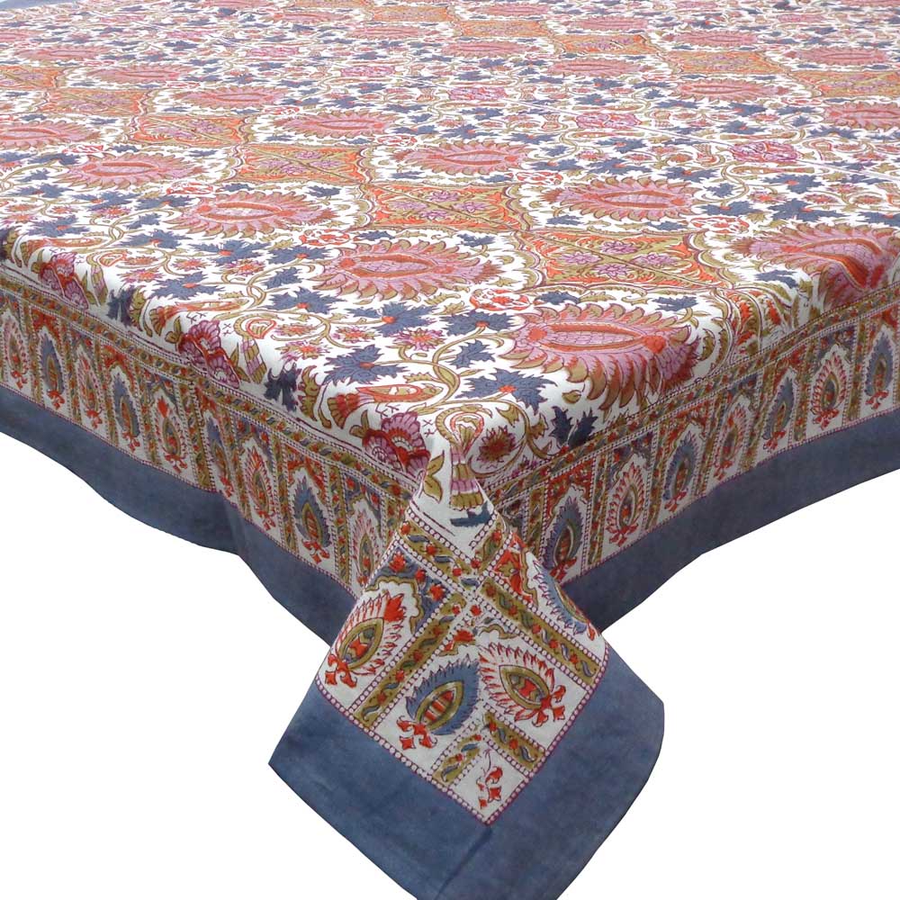 Square Tablecloth in Cotton Hand Block Printed Cotton Tablecloth 150x150 cms Bird Of Paradise Open 204059
