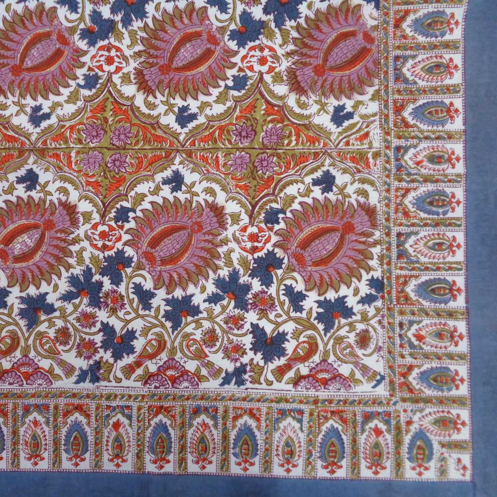Square Tablecloth in Cotton Hand Block Printed Cotton Tablecloth 150x150 cms Bird Of Paradise Open 204059