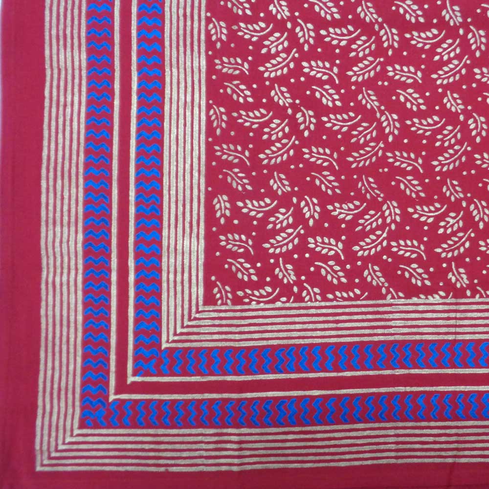 Square Tablecloth in Cotton Hand Block Printed Cotton Tablecloth 150x150 Khhadi Red 0373