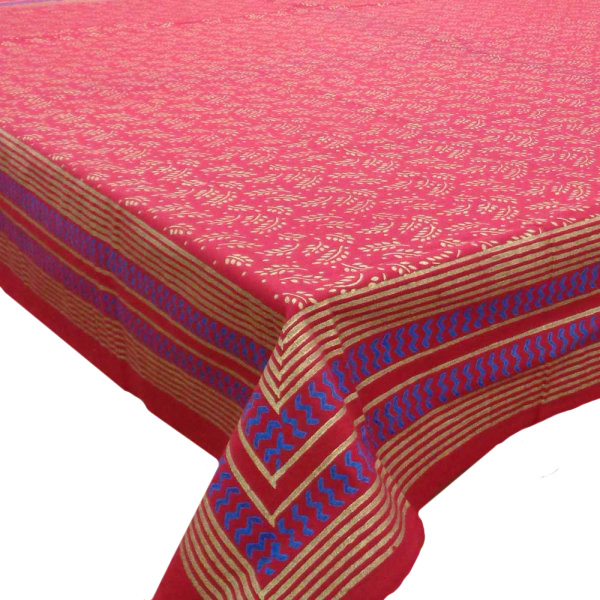 Square Tablecloth in Cotton Hand Block Printed Cotton Tablecloth 150x150 Khhadi Red 0373
