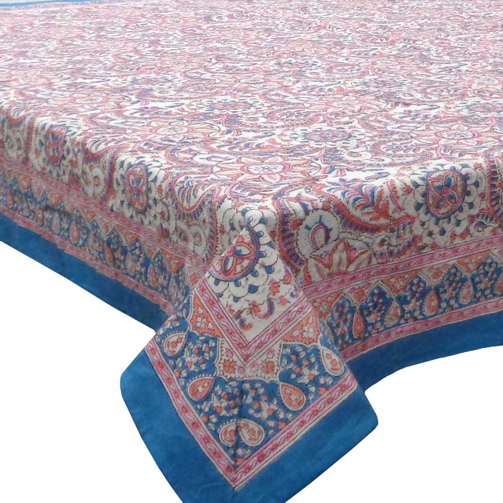 Tablecloth 12 seater in Cotton Hand Block Printed Cotton Tablecloth 180x340 cms Kusum Gulabi Jaal 106025