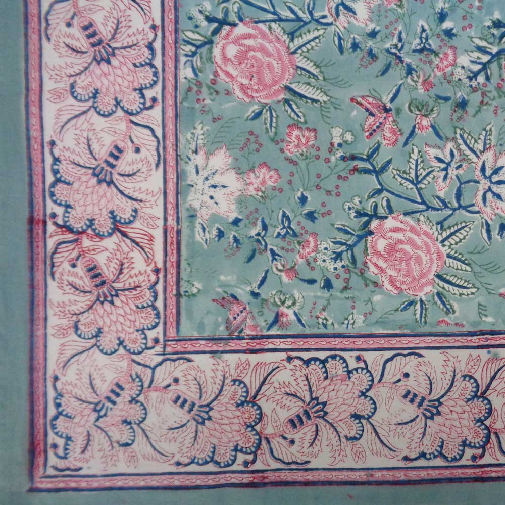 Hand Block Printed Cotton Tablecloth 180x270 cms Naya Gulab Gud 106799