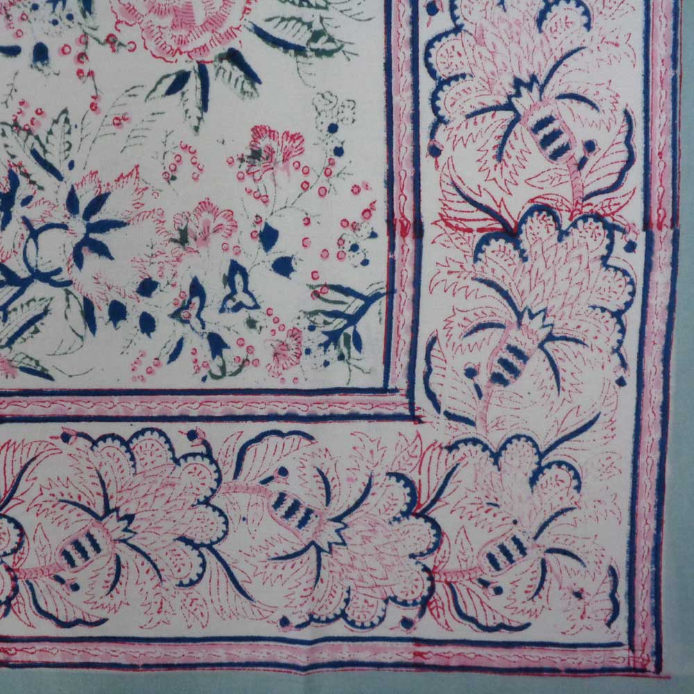 Hand Block Printed Cotton Tablecloth 150x220 cms Naya Gulab Open 105196