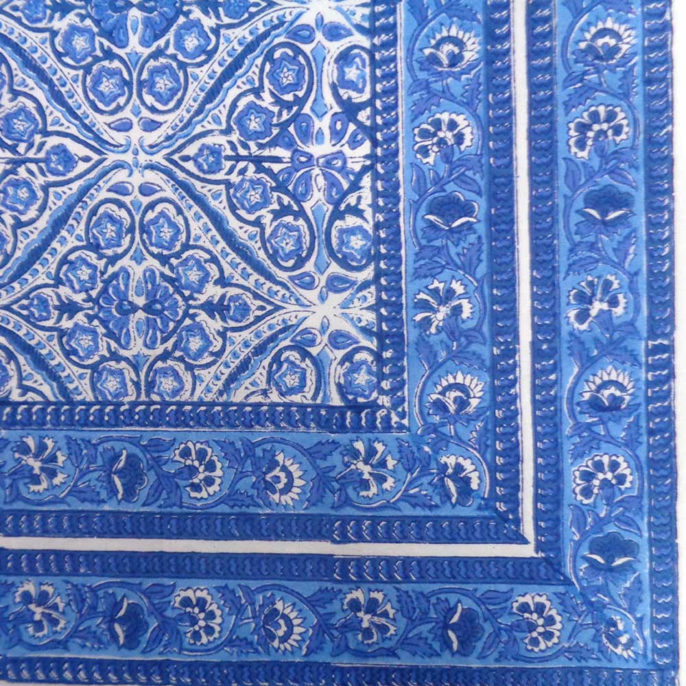 Square Tablecloth in Cotton Hand Block Printed Cotton Tablecloth 150x150 cms Nili Phool Chokri 106104