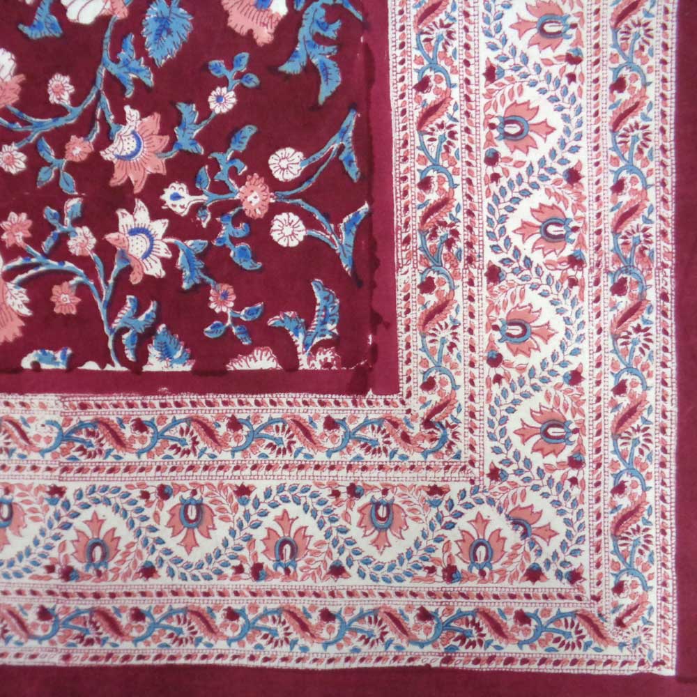 Square Tablecloth in Cotton Hand Block Printed Cotton Tablecloth 150x150 cms Rukhsana Maroon Gud 105823