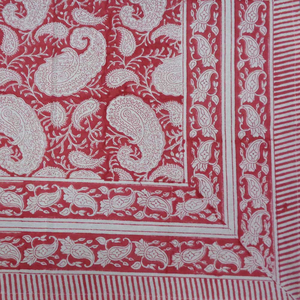 Hand Block Printed Cotton Tablecloth 180x270 cms Ambi Raspberry 620630